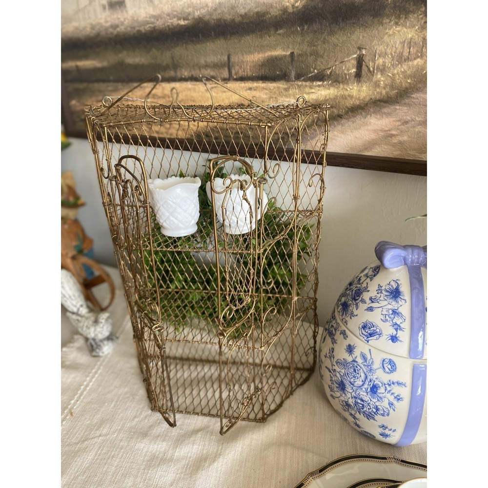 Metal Vintage Gold Color Miniature Twisted Wire Curio Shelf Approx.18 InchesTall - Picture 2 of 6